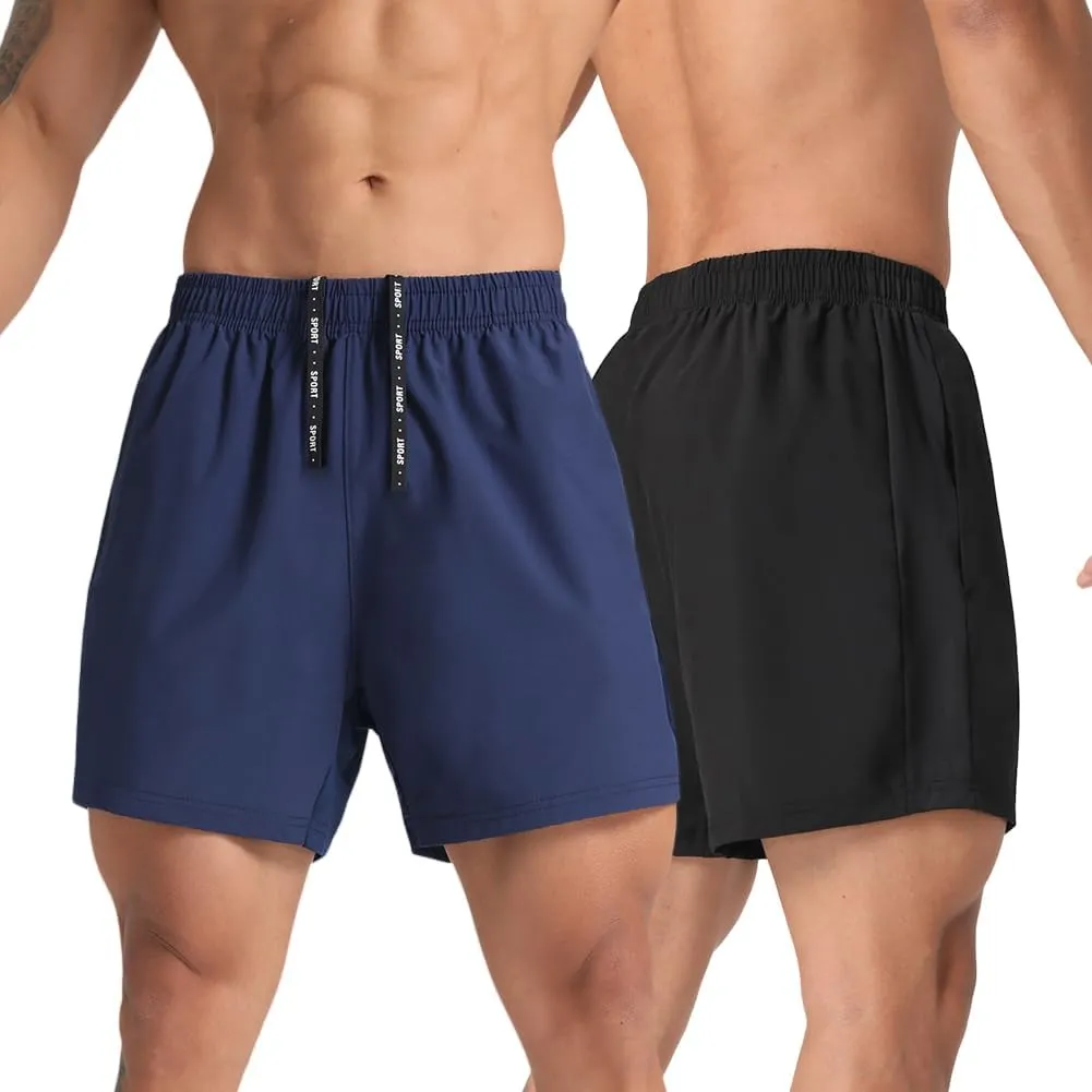 2 Pack Mens Lightweight Athletic Running Shorts 5'' Quick Dry Gym Workout Shorts with Zipper Pockets