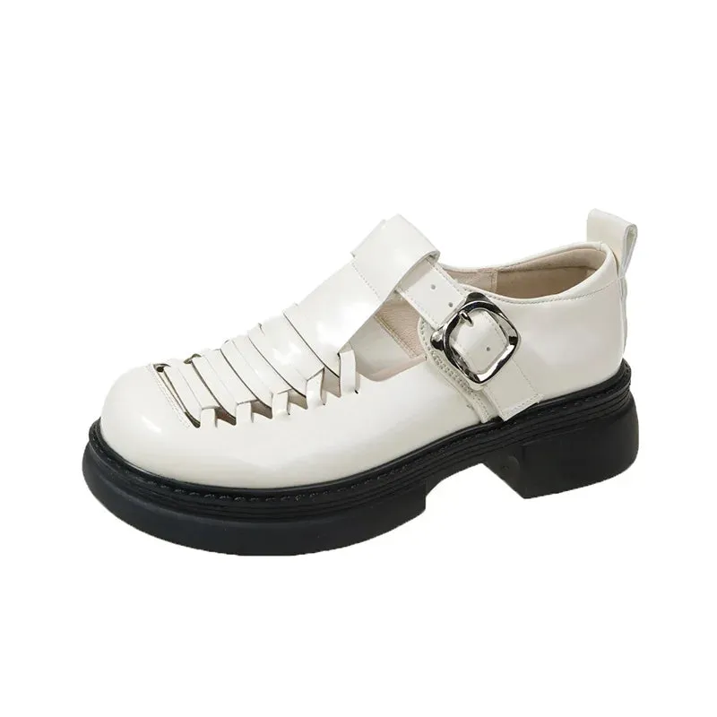 Advbridge Single Shoe Women Black Women Thick Heel 2024 Spring/summer New Item Single Shoe Hollow Weave Fashionable Leather Shoes Women