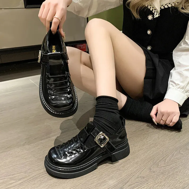 Advbridge Single Shoe Women Black Women Thick Heel 2024 Spring/summer New Item Single Shoe Hollow Weave Fashionable Leather Shoes Women