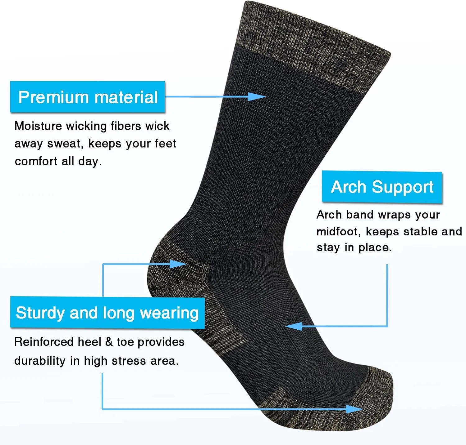 APTYID Men's Moisture Wicking Cushioned Crew Work Boot Socks (4-6 Pairs)