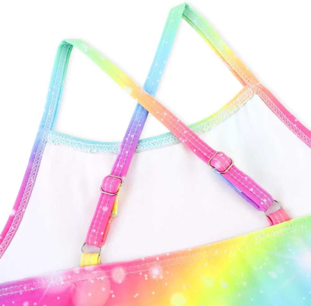 Girls One Piece Swimsuits Cute Ruffles Swimming Bathing Suit with Adjustable Straps Beach Pool Kids Swimwear 3T-12