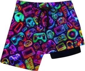 Idgreatim 5-16T Boys Swim Trunks with Compression Liner Summer Beach Quick Dry Swimsuit Bathing Suit