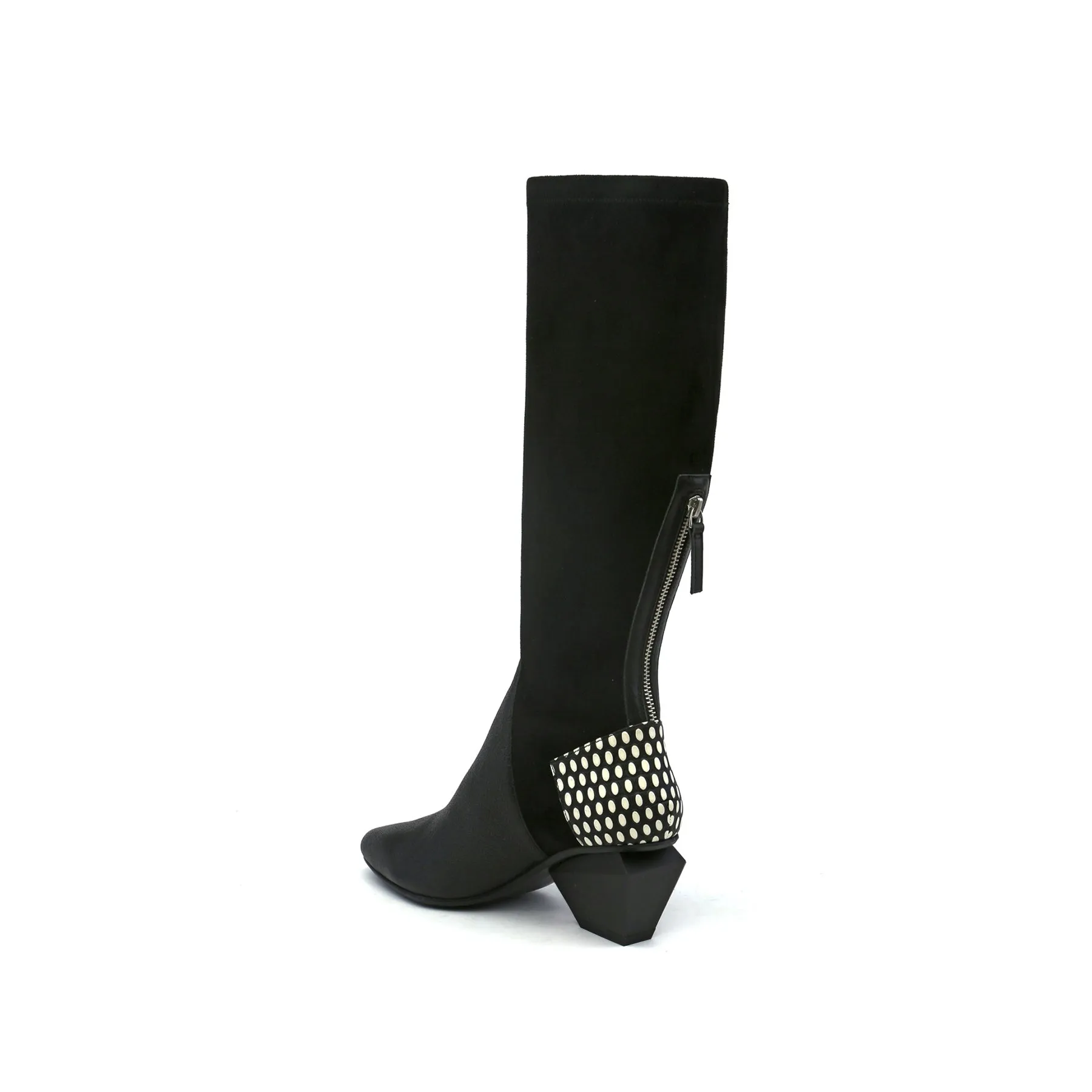 Leather Patchwork Slim Knee High Boots