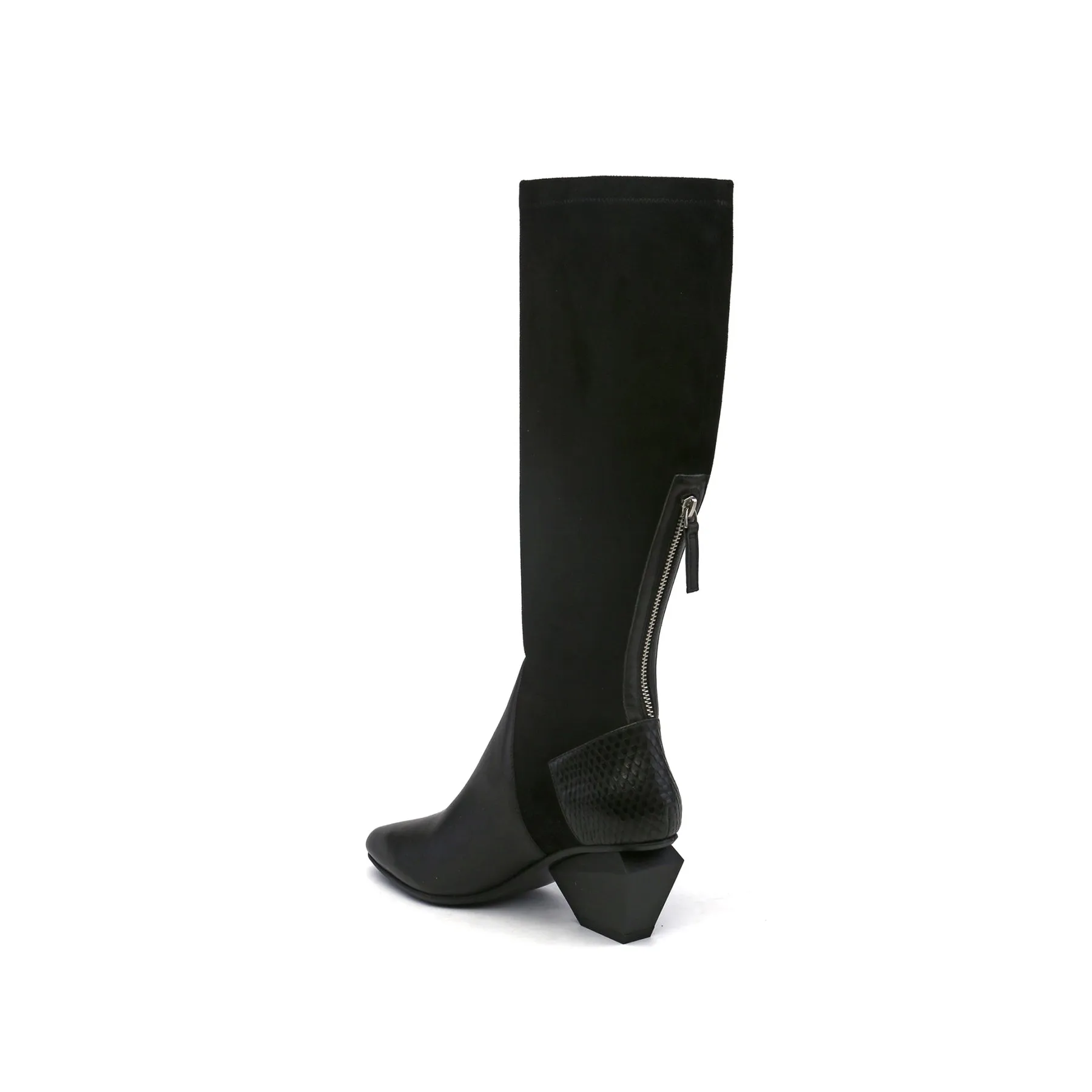 Leather Patchwork Slim Knee High Boots