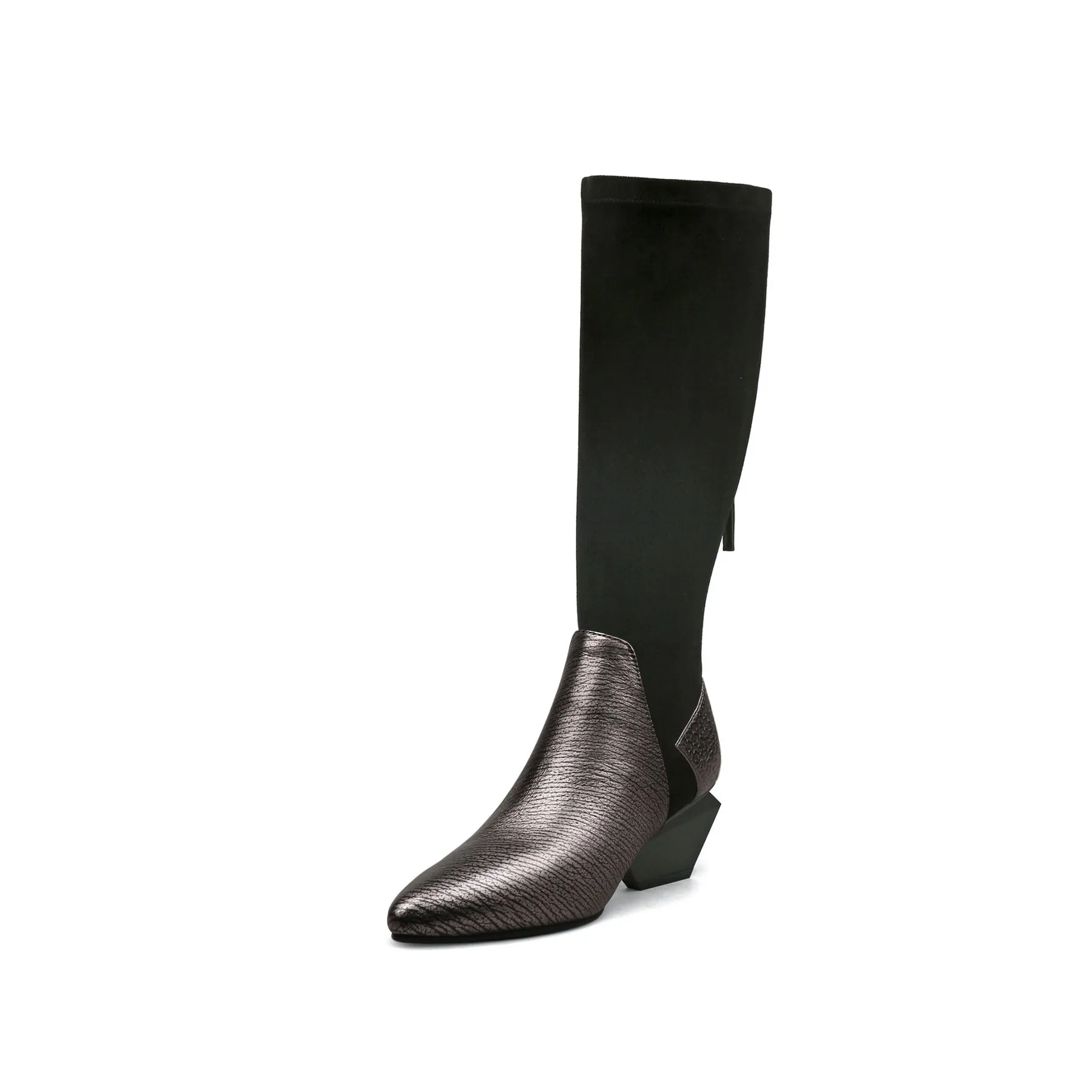 Leather Patchwork Slim Knee High Boots