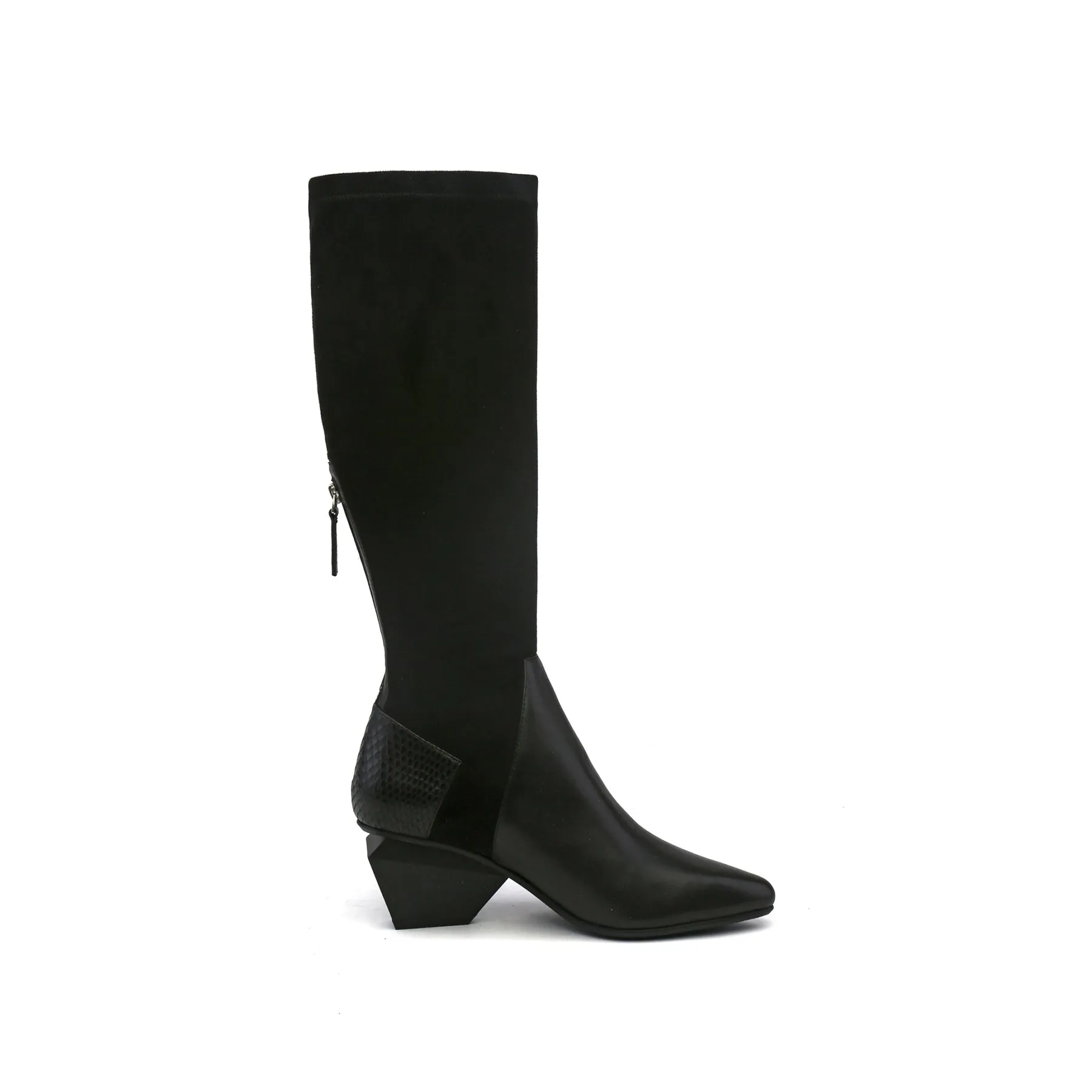 Leather Patchwork Slim Knee High Boots
