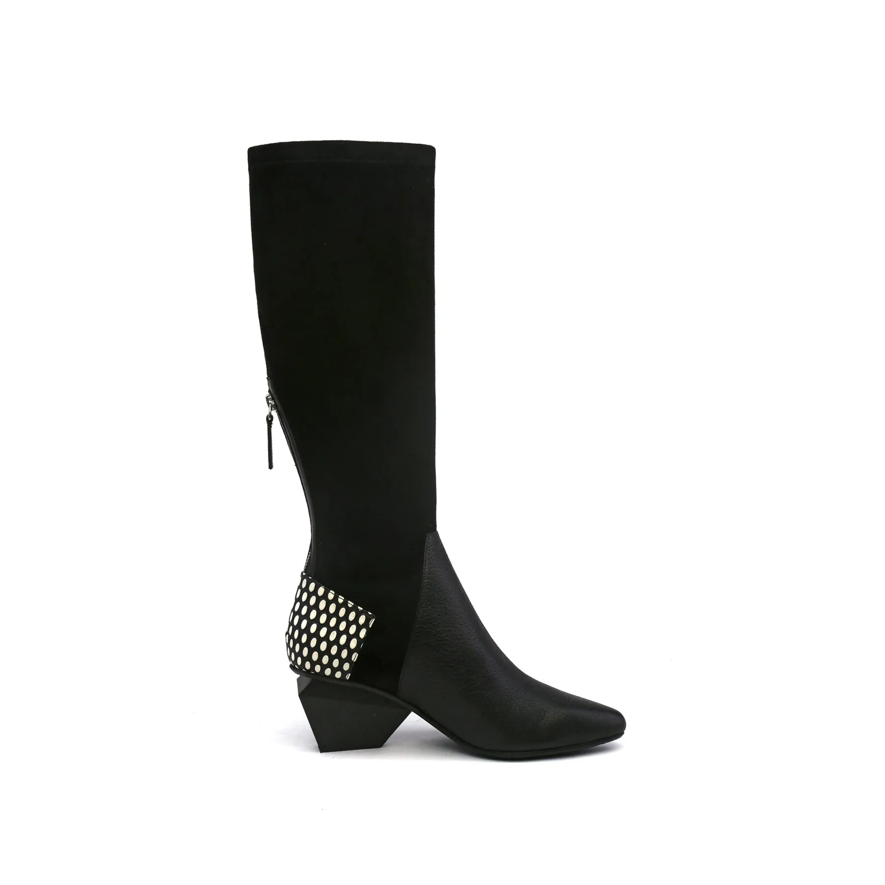 Leather Patchwork Slim Knee High Boots