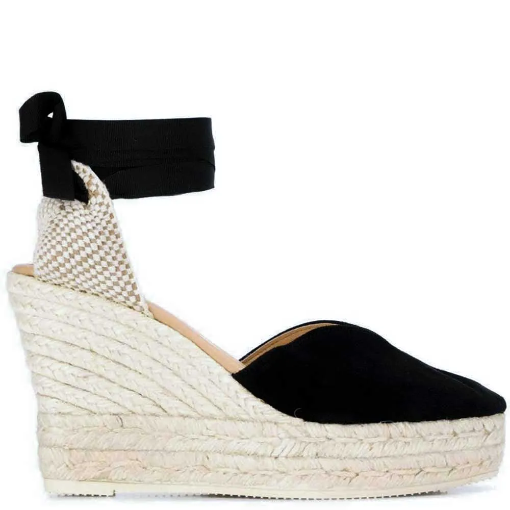 Manebì heart shaped wedge espadrilles black