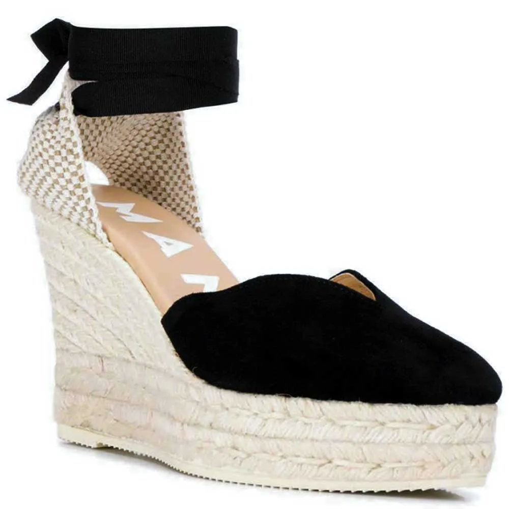 Manebì heart shaped wedge espadrilles black