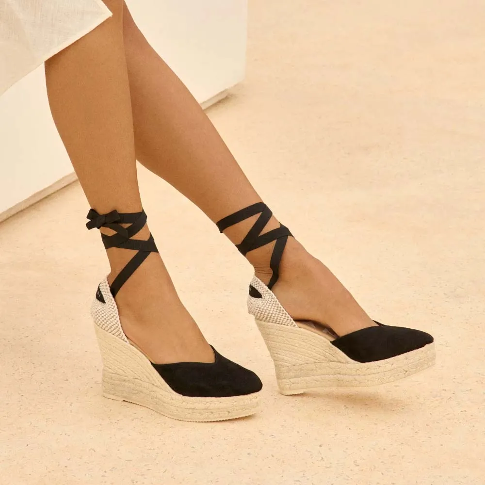 Manebì heart shaped wedge espadrilles black