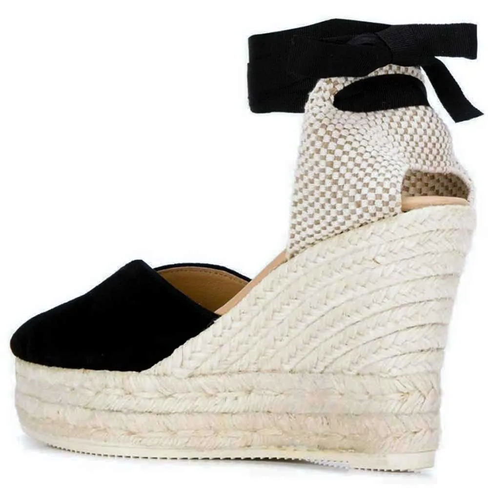 Manebì heart shaped wedge espadrilles black