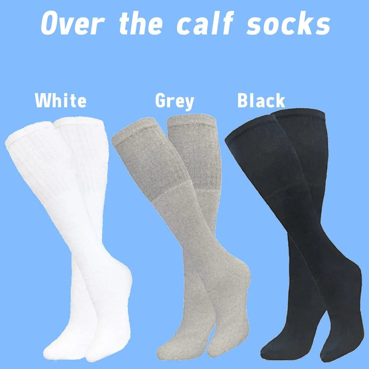 Mens White Tube Socks for Men - Mens Over the Calf Socks - Knee High Long Socks Size 13-17