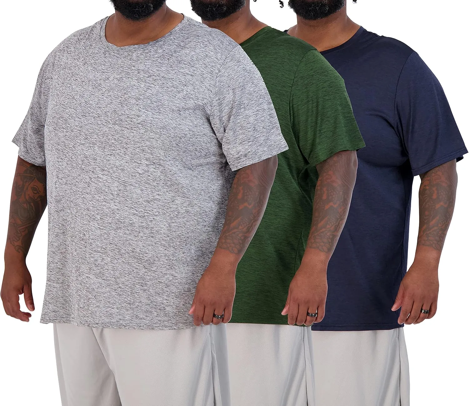 Real Essentials 3 Pack: Men??s Big & Tall Tech Stretch Long-Sleeve & Short-Sleeve Dry-Fit T-Shirt (3XT-5XT)