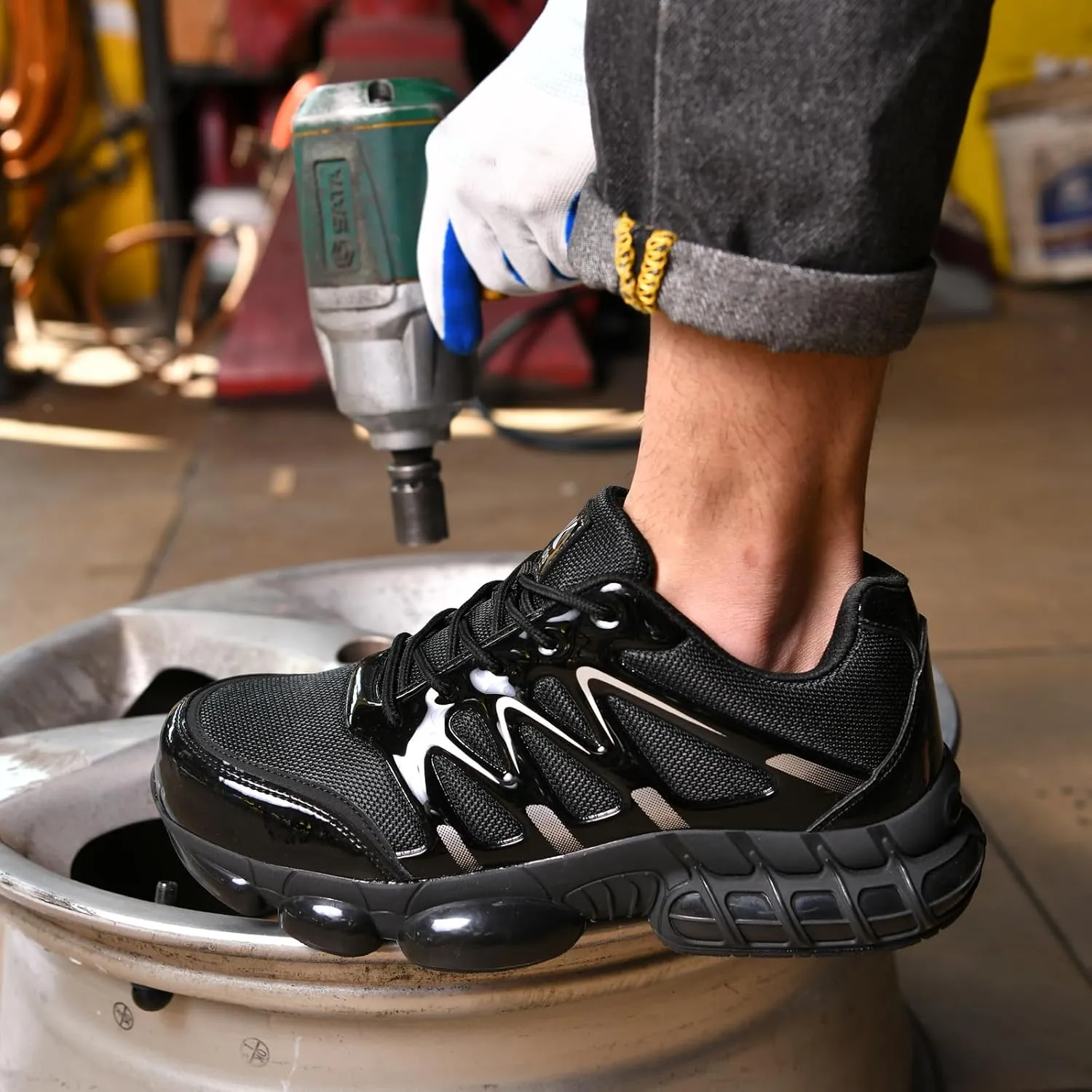 Steel Toe Sneakers for Men Women Safety Shoes Wide Composite Toe Air Cushion Slip Resistant Work Shoe Lightweight Comfortable Indestructible Industry Footwear