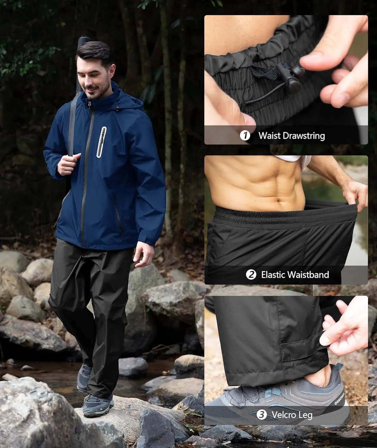 SWISSWELL Men's Waterproof Golf Rain Suit Rain Gear Jacket and Pant Outdoor Lightweight Hooded Raincoat