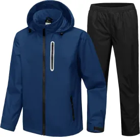 SWISSWELL Men's Waterproof Golf Rain Suit Rain Gear Jacket and Pant Outdoor Lightweight Hooded Raincoat