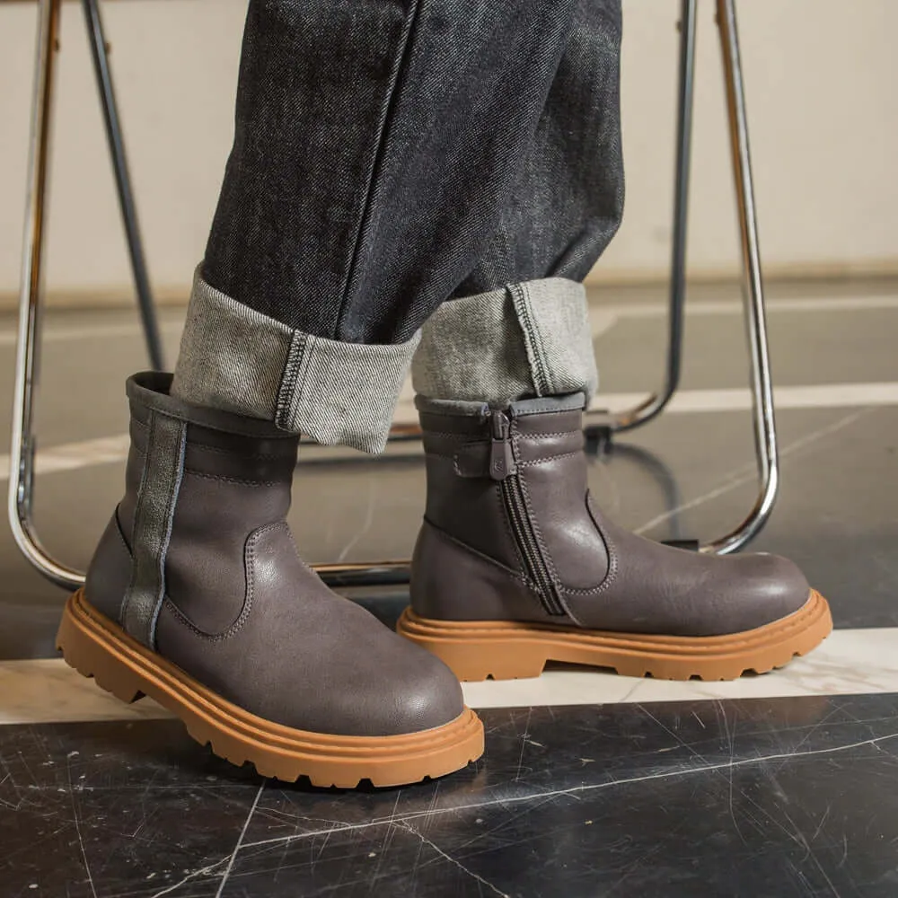 Trim Line Side Zip Anti-slip Kids Charcoal Casual Boots